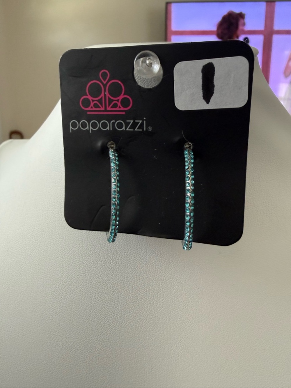 paparazzi Teal Crystal Slim Hoop Earrings